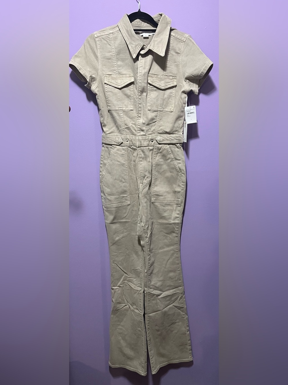 NWT Good American Fit For Success Boot Cut Denim Jumpsuit in Sand - Size Small